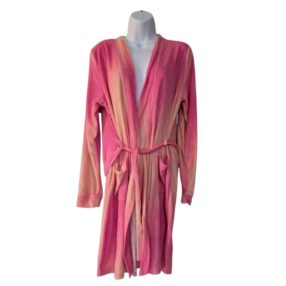 Juicy Couture Terry Robe Ombre Pink Rhinestone Logo S/M Tie Waist Sleepwearโ
